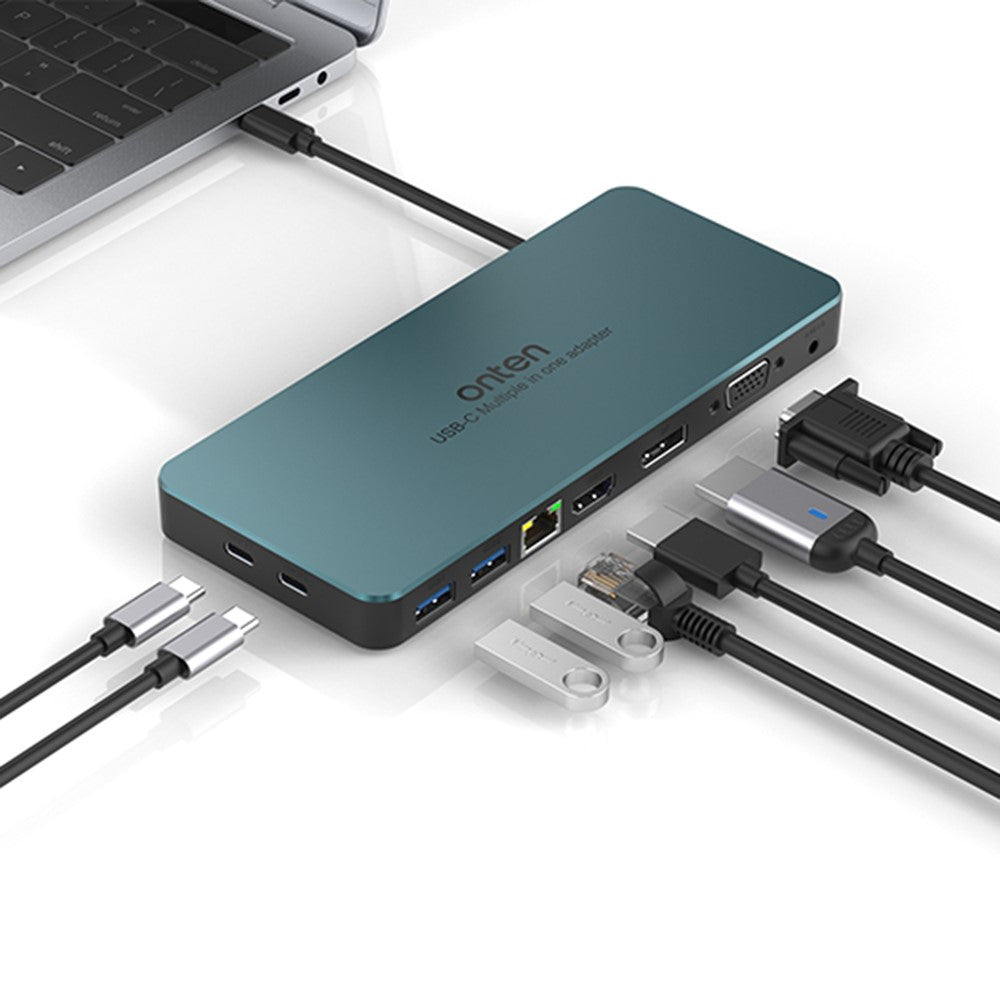 ONTEN 9188S 9 in 1 USB-C Hub Type-C to DP HD VGA 4K USB3.0 USB-C RJ45 3.5mm Docking Station