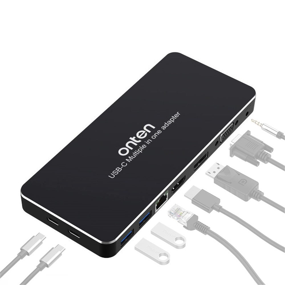 ONTEN 9188S 9 in 1 USB-C Hub Type-C to DP HD VGA 4K USB3.0 USB-C RJ45 3.5mm Docking Station