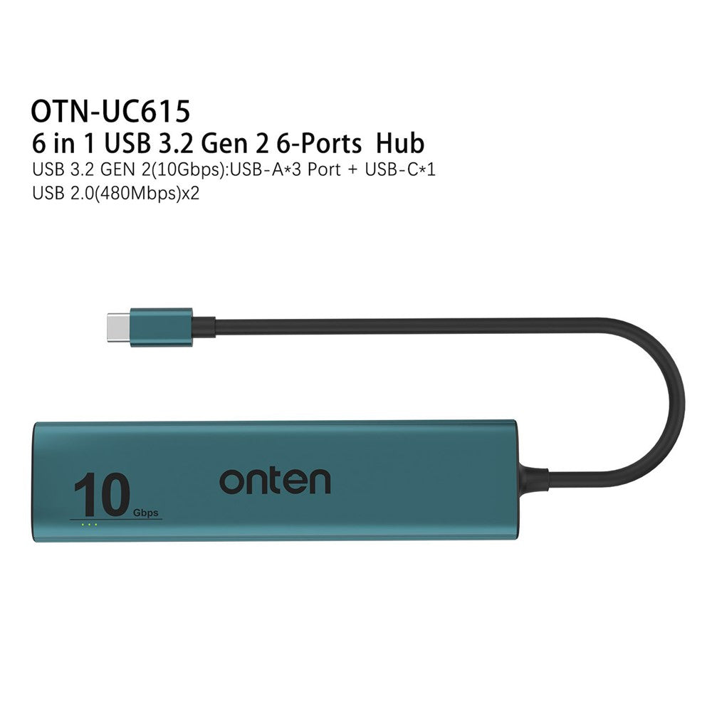 ONTEN UC615 USB-C Hub 4 x USB3.2 Gen2 + 2 x USB-A + USB-C Power Port Adapter
