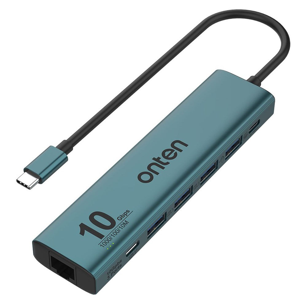 ONTEN UC616 USB-C to Gigabit Ethernet Adapter 3 USB3.2 Gen2 + 2 USB2.0 + USB-C Power Port Hub