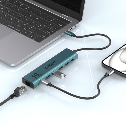 ONTEN UC616 USB-C to Gigabit Ethernet Adapter 3 USB3.2 Gen2 + 2 USB2.0 + USB-C Power Port Hub