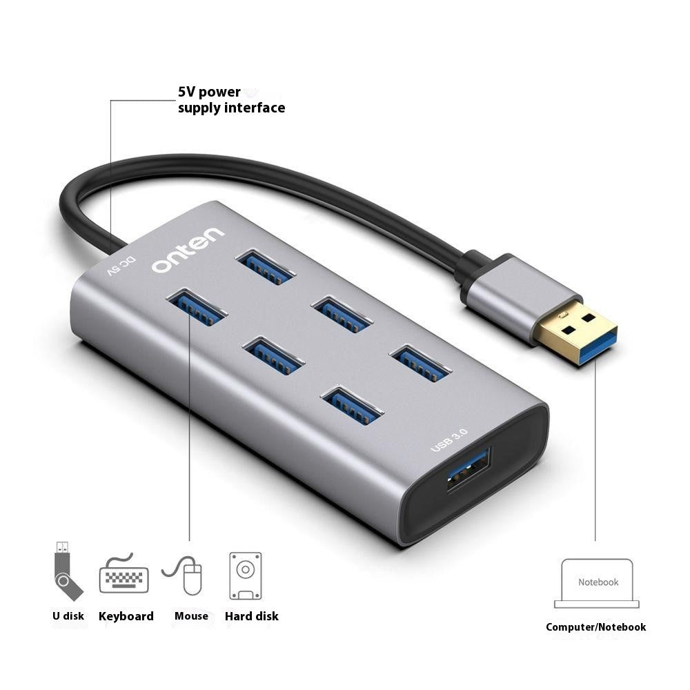 ONTEN 8108 Computer 7 Port USB 3.0 Hub Aluminum Alloy Multi USB Expansion Splitter