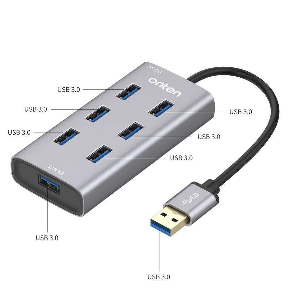 ONTEN 8108 Computer 7 Port USB 3.0 Hub Aluminum Alloy Multi USB Expansion Splitter