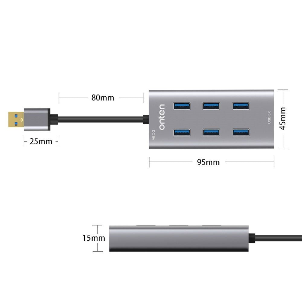 ONTEN 8108 Computer 7 Port USB 3.0 Hub Aluminum Alloy Multi USB Expansion Splitter