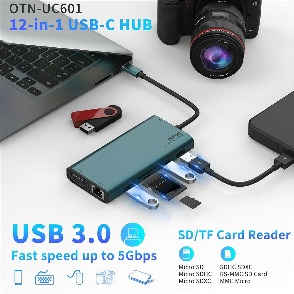 ONTEN UC601 USB 3.0 Hub Docking Station Gigabit Ethernet RJ45 / Dual HDMI 4K / Type-C Multifunction Adapter