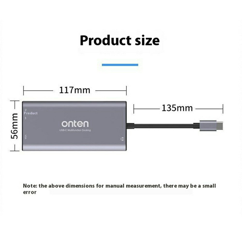 ONTEN UC601 USB 3.0 Hub Docking Station Gigabit Ethernet RJ45 / Dual HDMI 4K / Type-C Multifunction Adapter