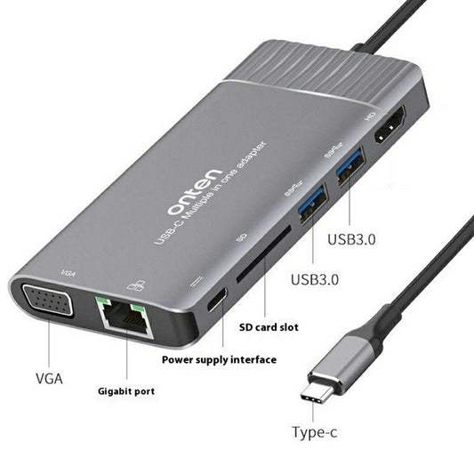 ONTEN RJ45 Gigabit Adapter HUB3.0 Type-C to HDMI 8 in 1 Computer Docking Station For MacBook Pro / Chromebook / Windows
