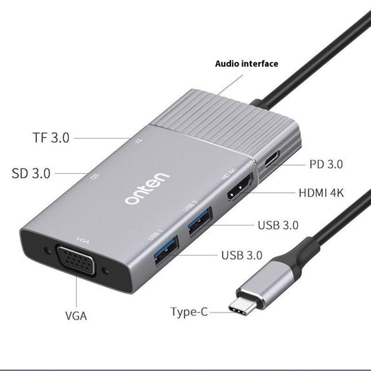 ONTEN 95113 Type-C Hub HDMI + VGA + 2 x USB3.0 + SD3.0 + TF3.0 + Audio + PD Docking Station