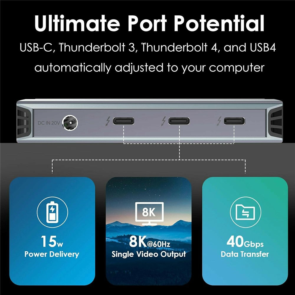 WAVLINK UTD49T 1 Compatible with Thunderbolt 4 Hub 100W PD Input USB-A 3.2 Gen 2 High Speed Data Transfer Adapter