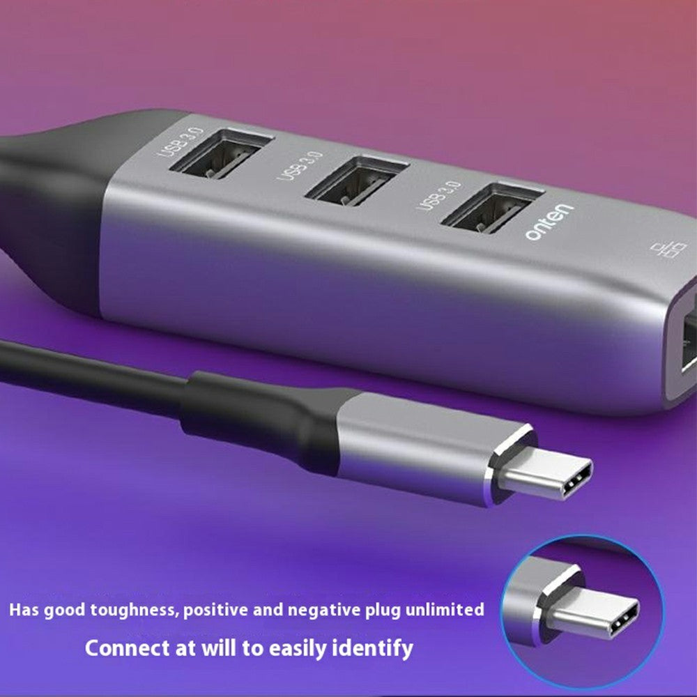 ONTEN 95118R Type-C to RJ45 Gigabit Ethernet Port + 3 x USB3.0 Hub 1000M Network Adapter
