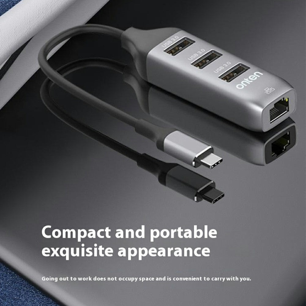 ONTEN 95118R Type-C to RJ45 Gigabit Ethernet Port + 3 x USB3.0 Hub 1000M Network Adapter