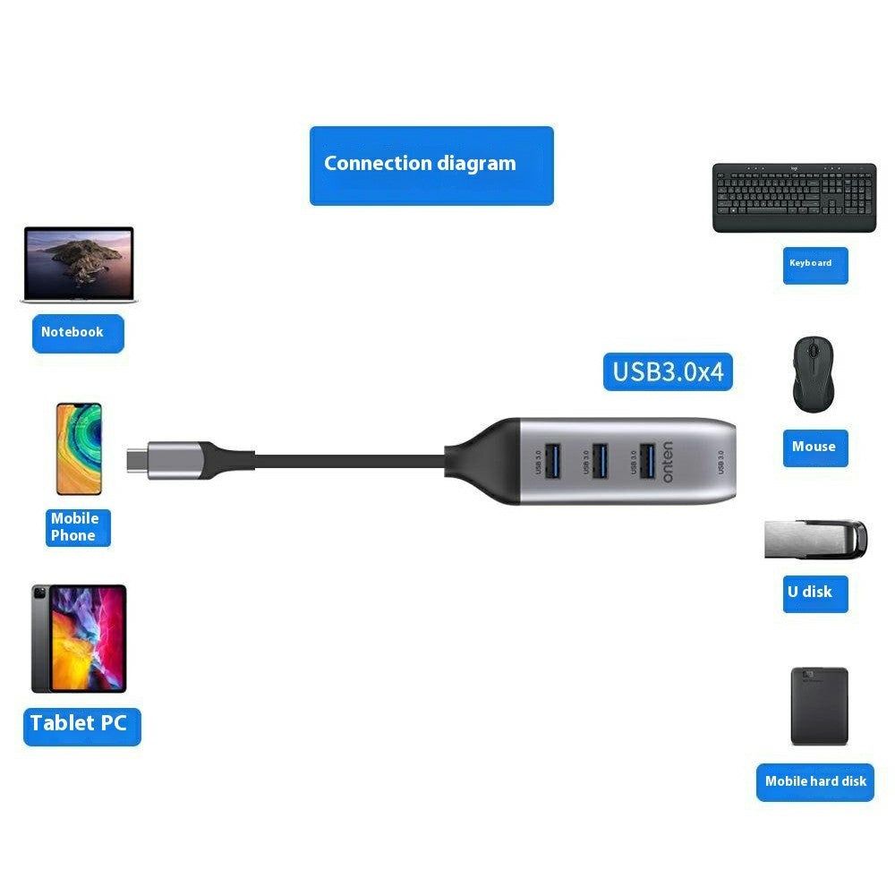 ONTEN 95118U USB-C Hub 4 in 1 Type-C to 4 x USB3.0 Splitter Adapter for Laptop Phone Tablet