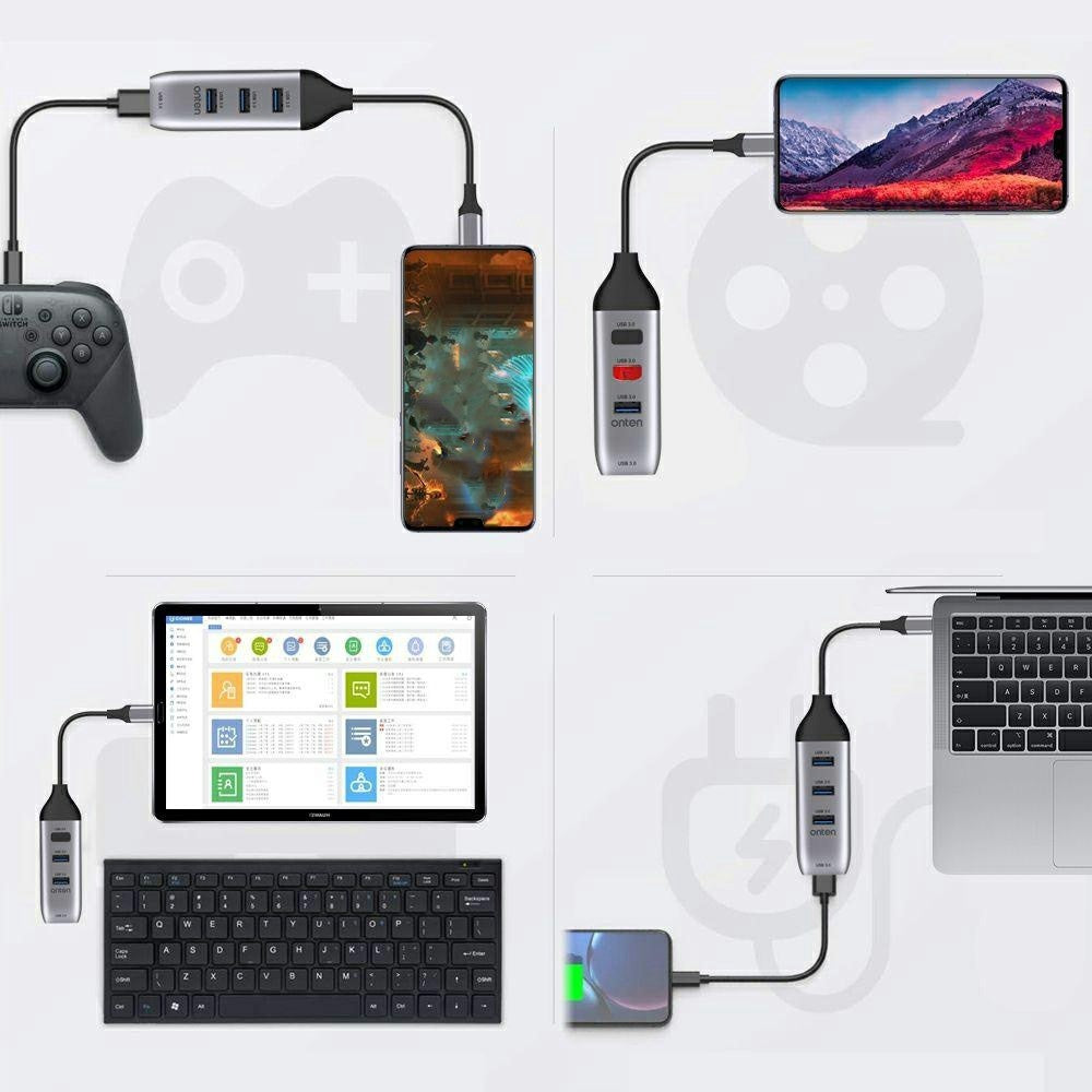 ONTEN 95118U USB-C Hub 4 in 1 Type-C to 4 x USB3.0 Splitter Adapter for Laptop Phone Tablet