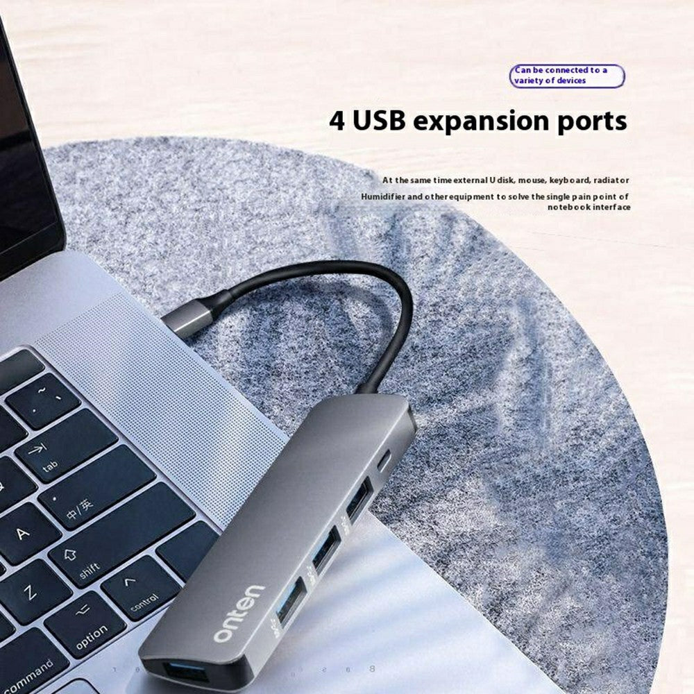 ONTEN 9602 Type-C to 4 x USB3.0 + PD3.0 Hub 5Gbps High Speed Data Transfer Aluminum Alloy Adapter