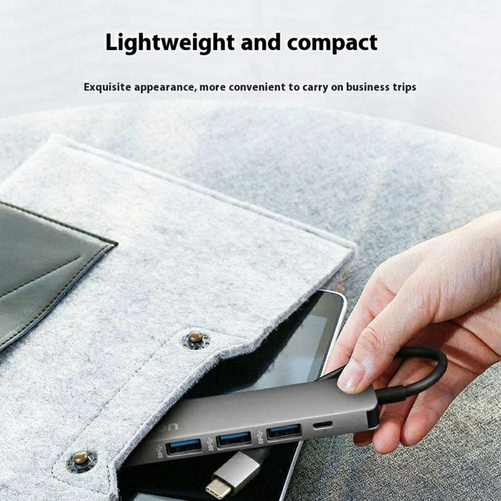 ONTEN 9602 Type-C to 4 x USB3.0 + PD3.0 Hub 5Gbps High Speed Data Transfer Aluminum Alloy Adapter