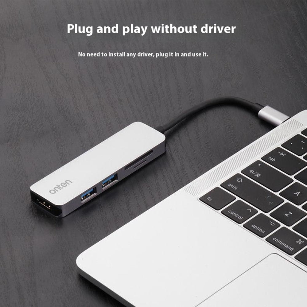 ONTEN OTN-9591 5 in 1 Multifunction USB-C Hub 4K HD 2xUSB 3.0 SD / TF Slots Aluminum Alloy Expansion Dock