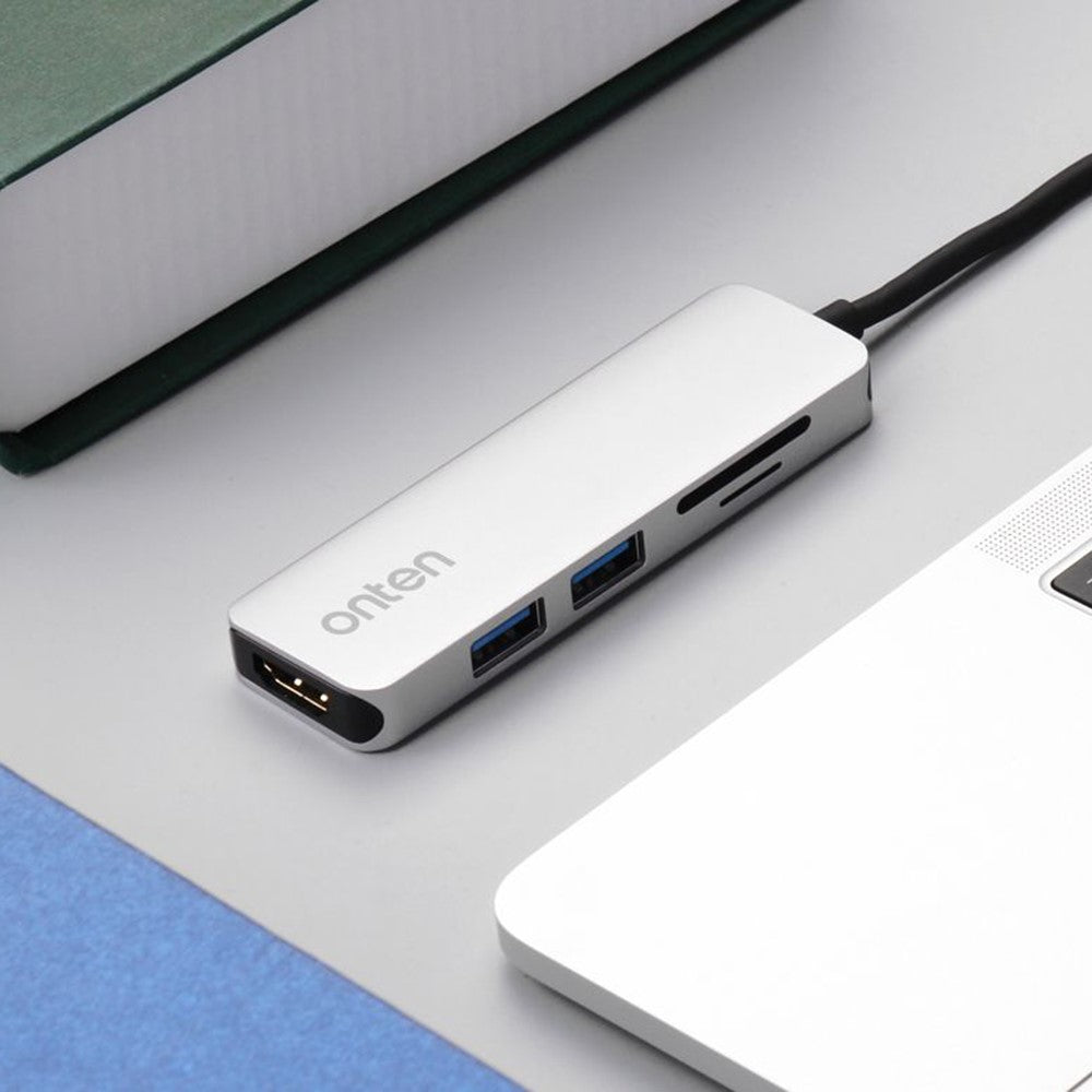 ONTEN OTN-9591 5 in 1 Multifunction USB-C Hub 4K HD 2xUSB 3.0 SD / TF Slots Aluminum Alloy Expansion Dock