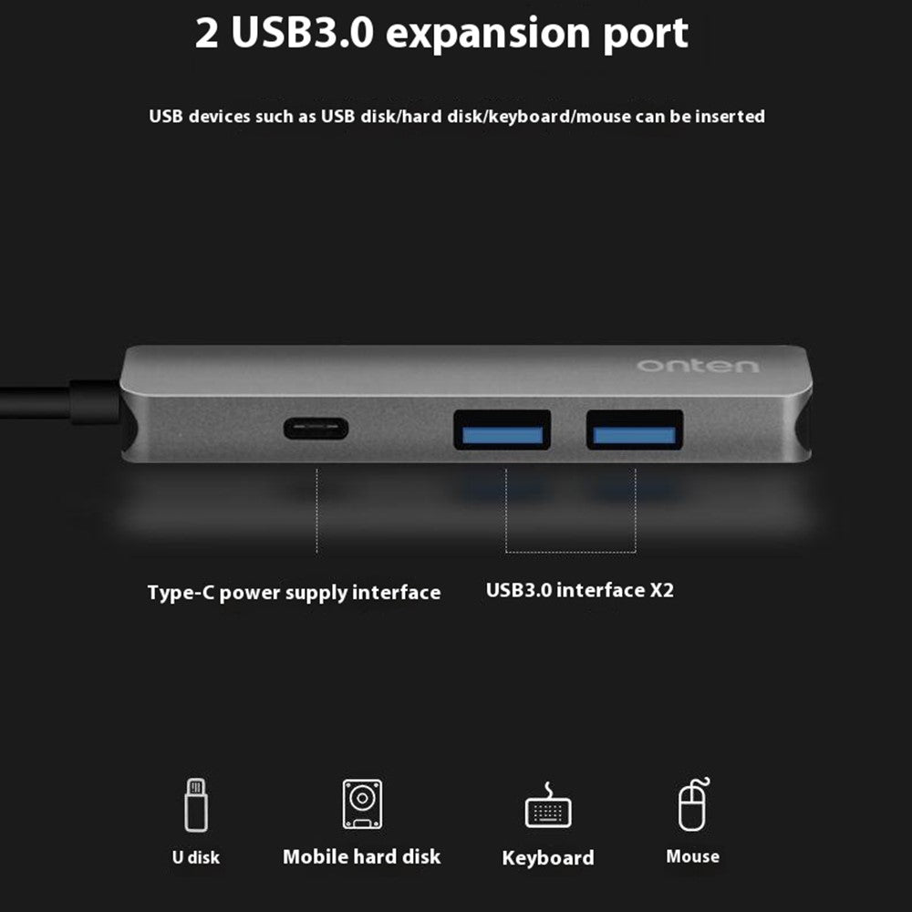 ONTEN OTN-9590 Multifunction Type-C Hub 4K 30Hz HD 2xUSB3.0 PD3.0 Charging Adapter