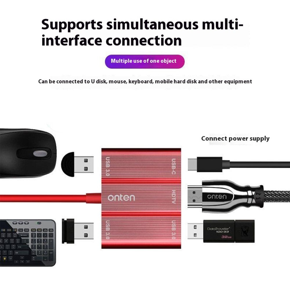 ONTEN OTN-9509S Type-C to 4K / 2K HD + Type-C + 3xUSB3.0 Converter 5 in 1 Hub Adapter