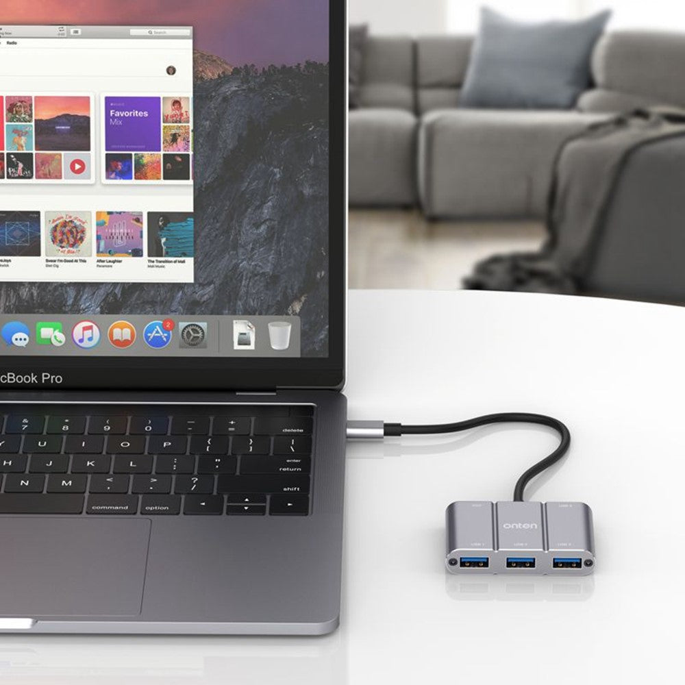 ONTEN 9506B High Speed 4 x USB 3.0 Hub 5Gbps Transfer Rate Aluminum Alloy Type-C Expansion Adapter