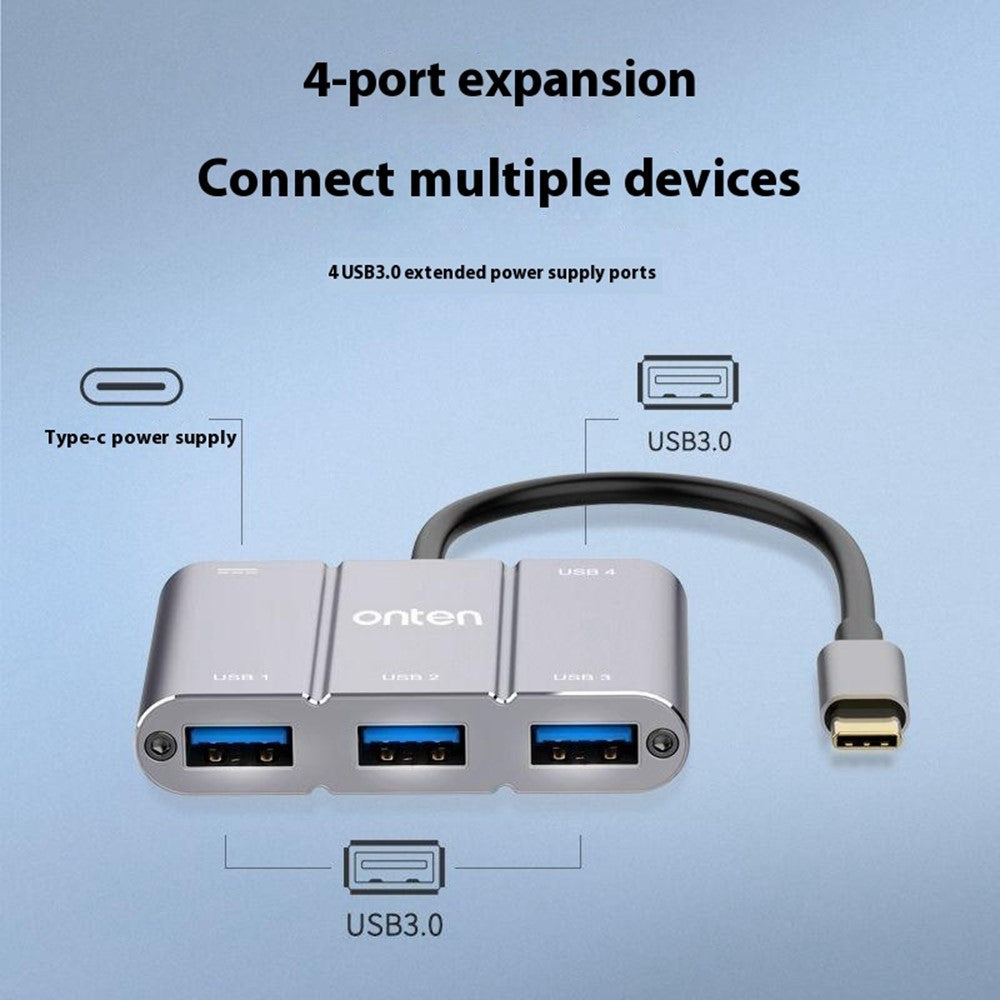 ONTEN 9506B High Speed 4 x USB 3.0 Hub 5Gbps Transfer Rate Aluminum Alloy Type-C Expansion Adapter