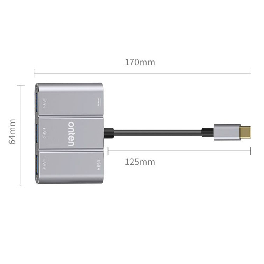 ONTEN 9506B High Speed 4 x USB 3.0 Hub 5Gbps Transfer Rate Aluminum Alloy Type-C Expansion Adapter