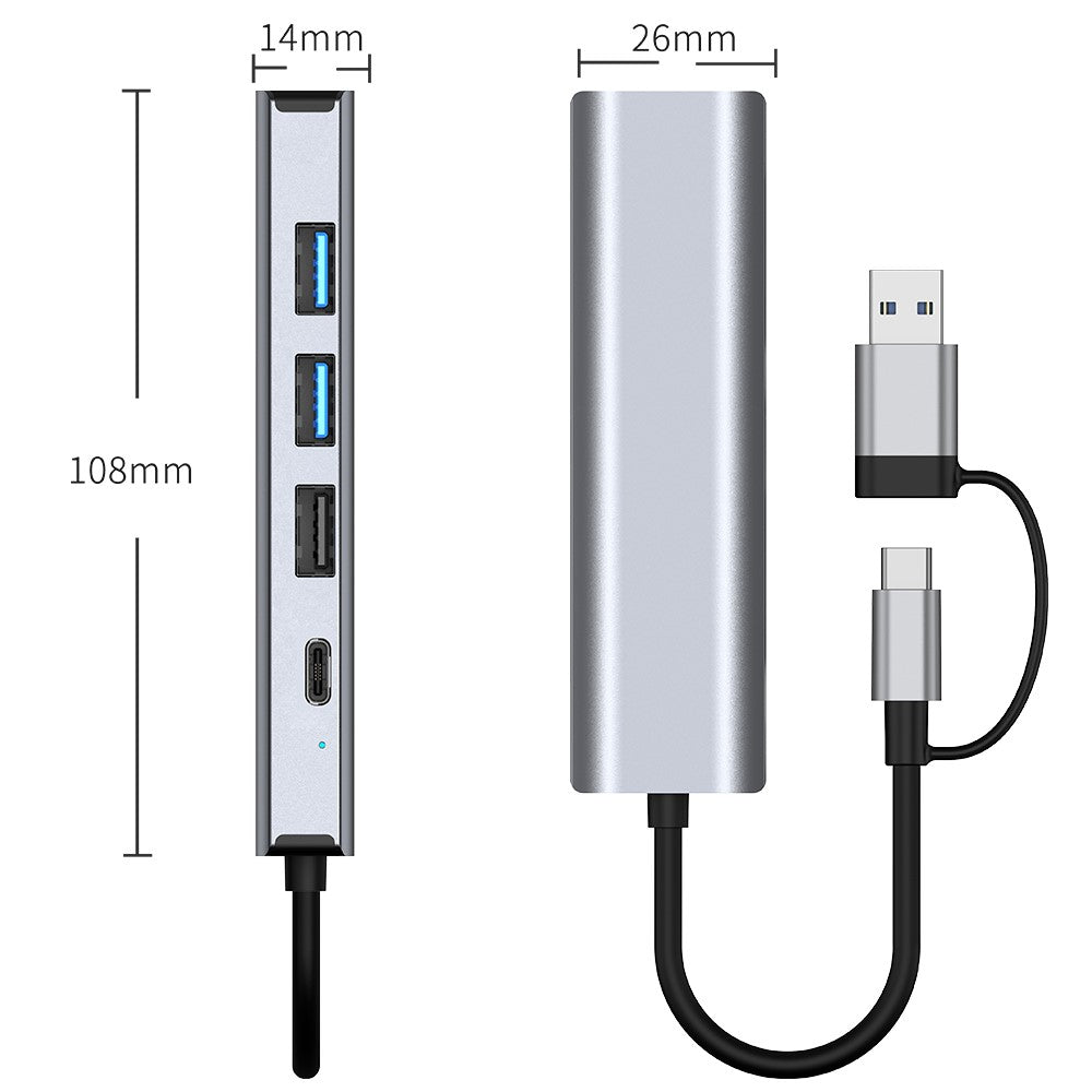 2501 USB-C / USB to Ethernet Adapter RJ45 Gigabit Network Card with USB3.2 USB2.0 USB-C3.2 DC5V Ports Converter