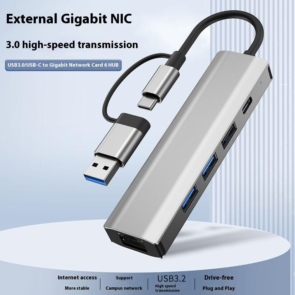 2501 USB-C / USB to Ethernet Adapter RJ45 Gigabit Network Card with USB3.2 USB2.0 USB-C3.2 DC5V Ports Converter