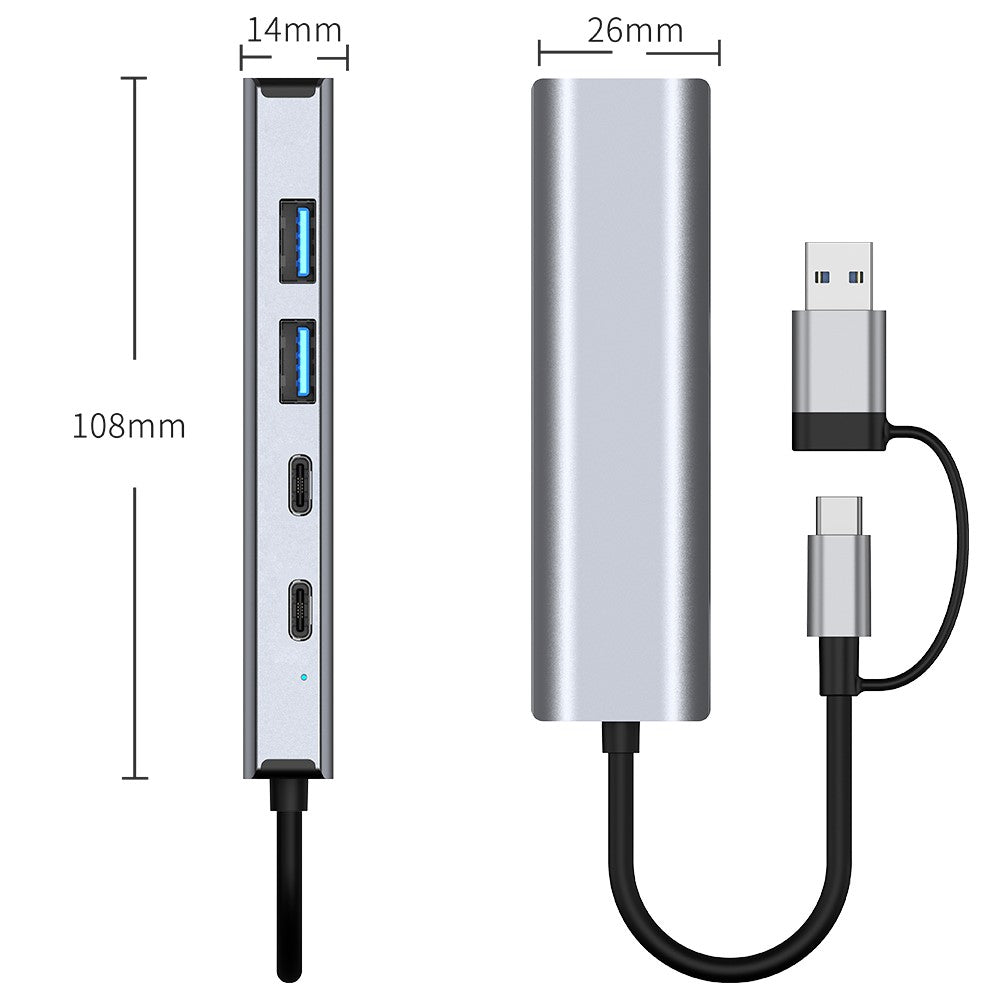 2503 USB / Type-C Hub Gigabit RJ45 2xUSB3.2 USB-C2.0 USB-C3.2 DC5V 6 in 1 Docking Station