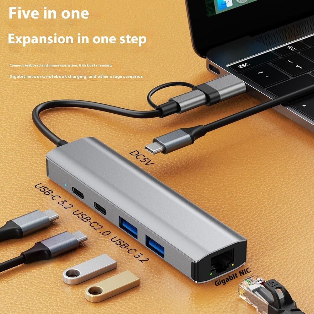 2503 USB / Type-C Hub Gigabit RJ45 2xUSB3.2 USB-C2.0 USB-C3.2 DC5V 6 in 1 Docking Station