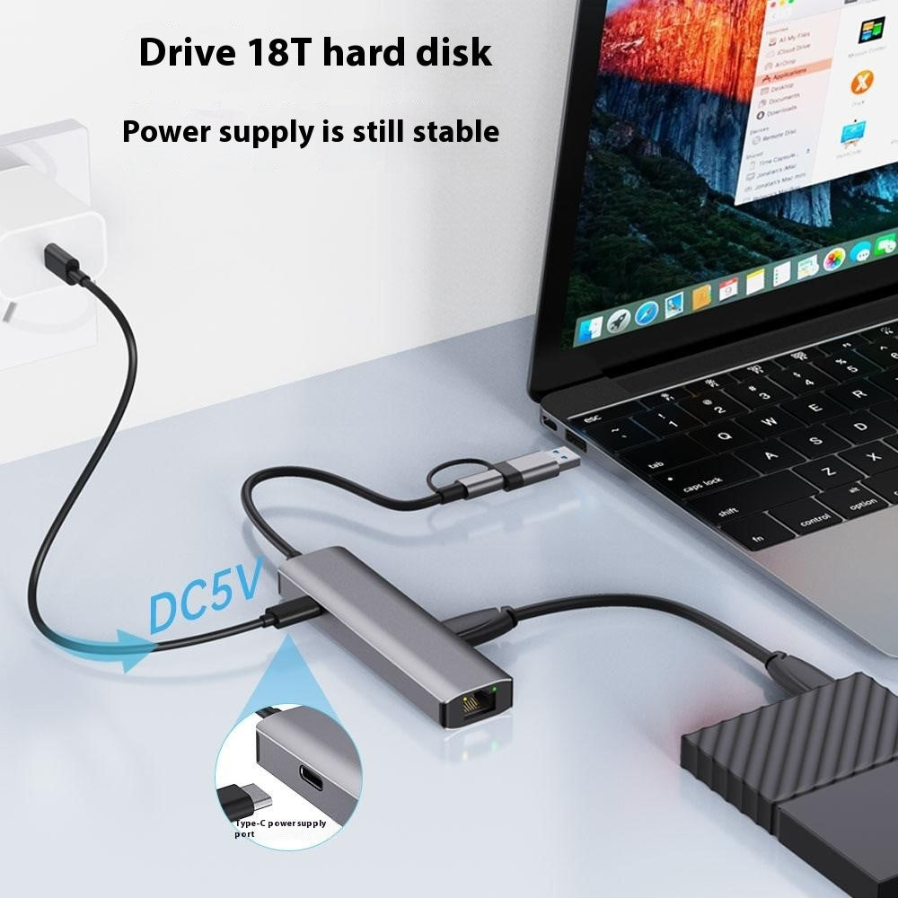 2503 USB / Type-C Hub Gigabit RJ45 2xUSB3.2 USB-C2.0 USB-C3.2 DC5V 6 in 1 Docking Station