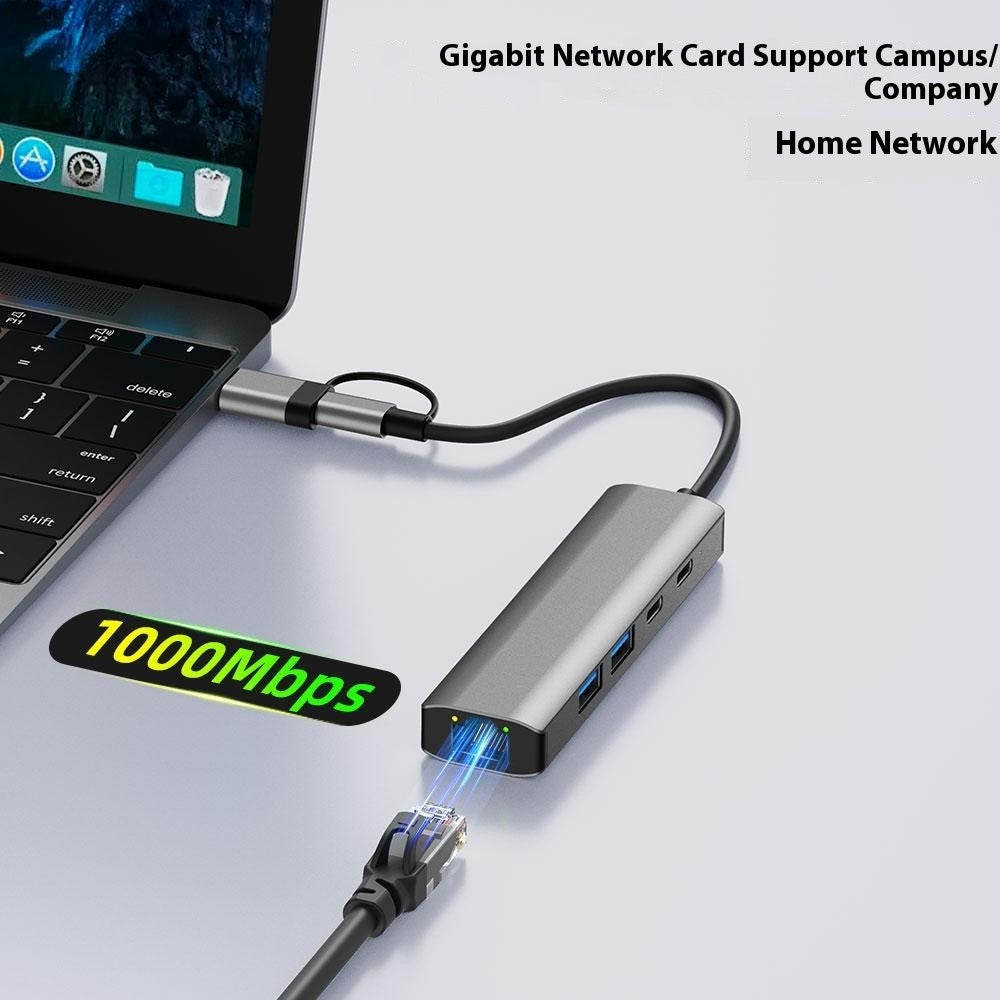 2503 USB / Type-C Hub Gigabit RJ45 2xUSB3.2 USB-C2.0 USB-C3.2 DC5V 6 in 1 Docking Station