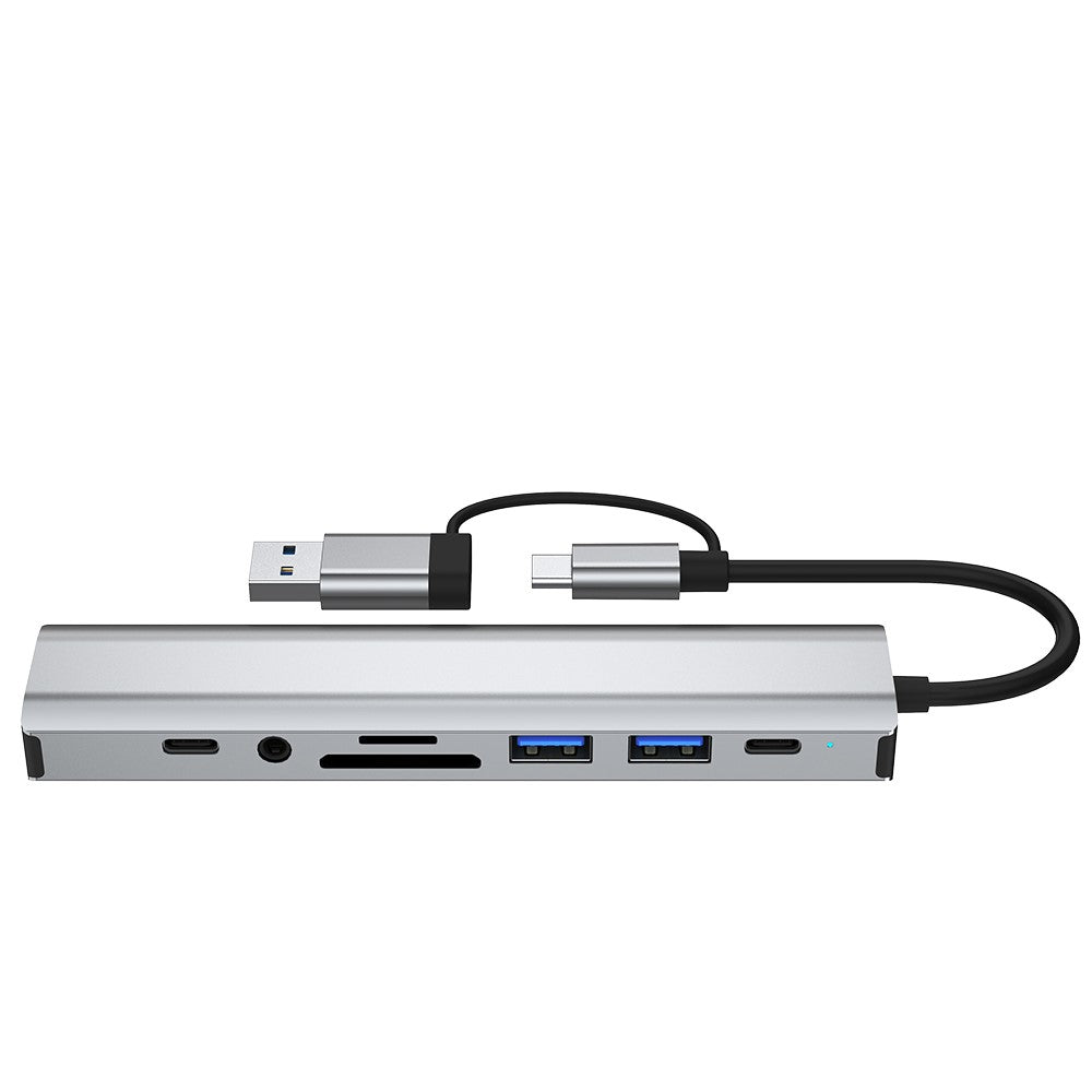 2509 USB-C / USB Hub 9 in 1 Docking Station RJ45 USB3.0 USB2.0 USB-C2.0 3.5mm DC5V SD / TF Card Reader Adapter