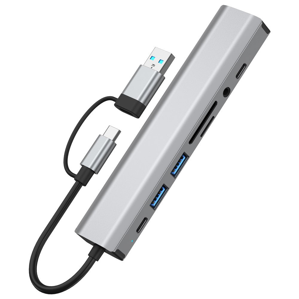 2509 USB-C / USB Hub 9 in 1 Docking Station RJ45 USB3.0 USB2.0 USB-C2.0 3.5mm DC5V SD / TF Card Reader Adapter