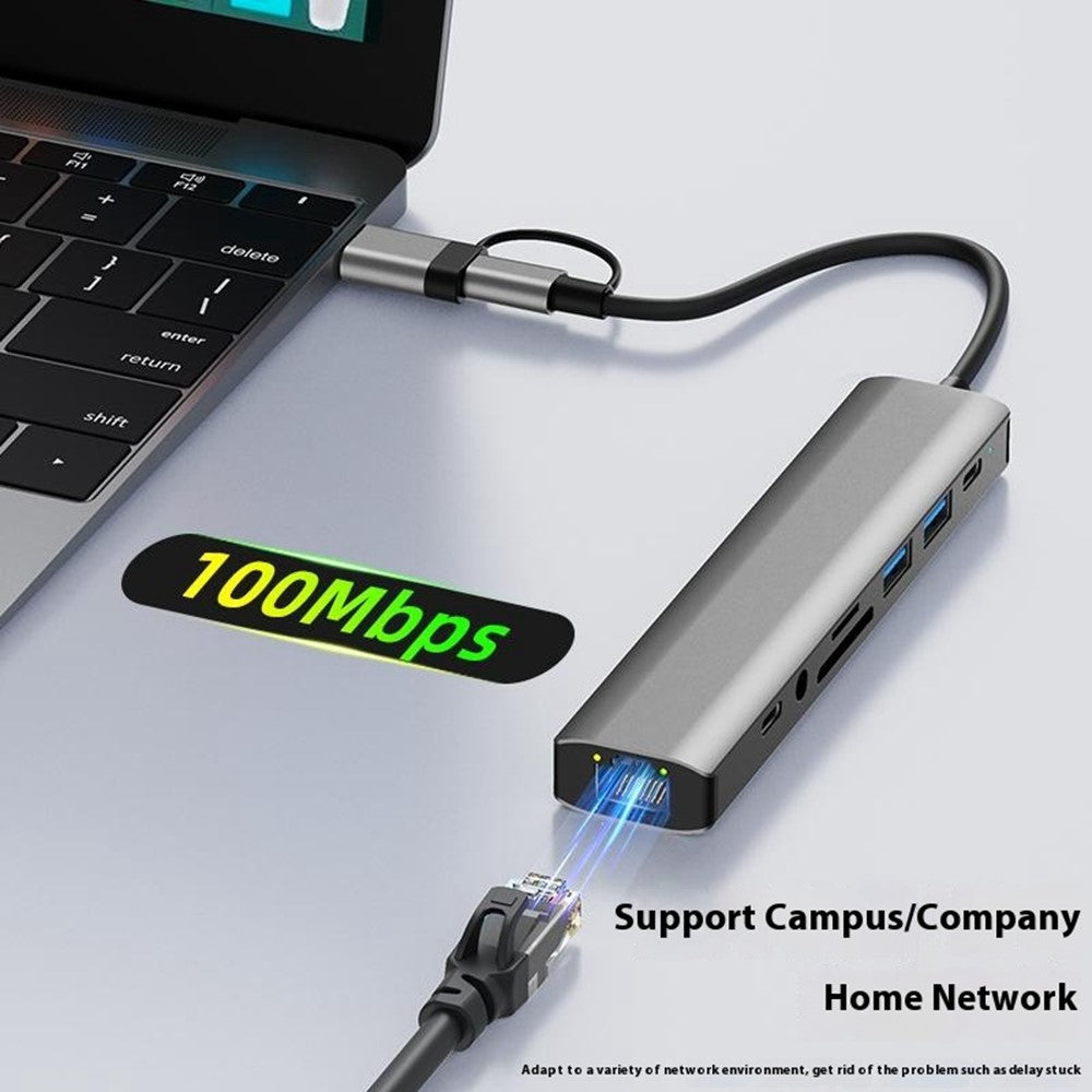 2509 USB-C / USB Hub 9 in 1 Docking Station RJ45 USB3.0 USB2.0 USB-C2.0 3.5mm DC5V SD / TF Card Reader Adapter