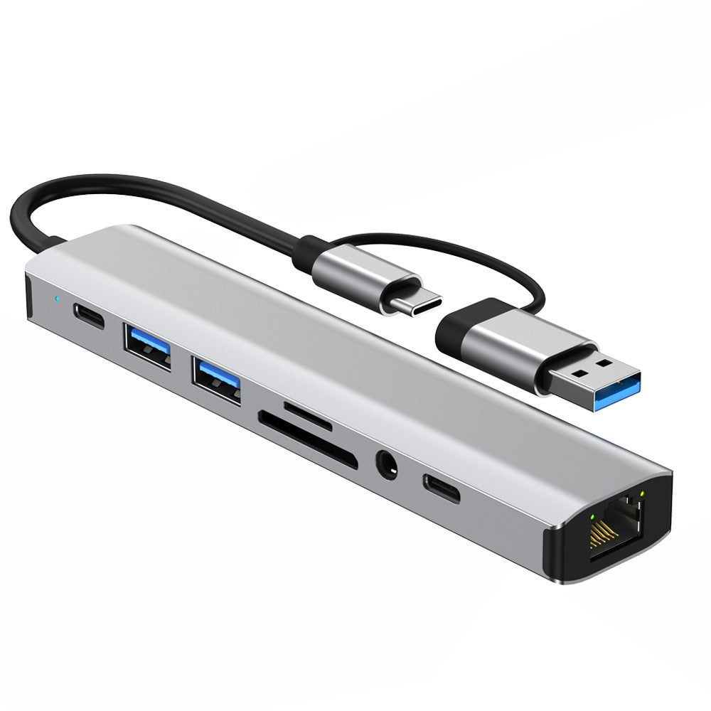 2509 USB-C / USB Hub 9 in 1 Docking Station RJ45 USB3.0 USB2.0 USB-C2.0 3.5mm DC5V SD / TF Card Reader Adapter