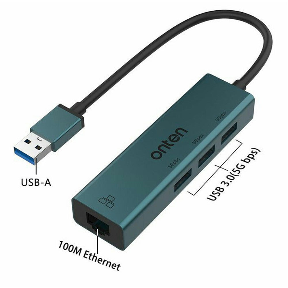 ONTEN 5221 4 in 1 USB Hub Ethernet Adapter 100Mbps Network Card 3xUSB 3.0 Expansion Dock