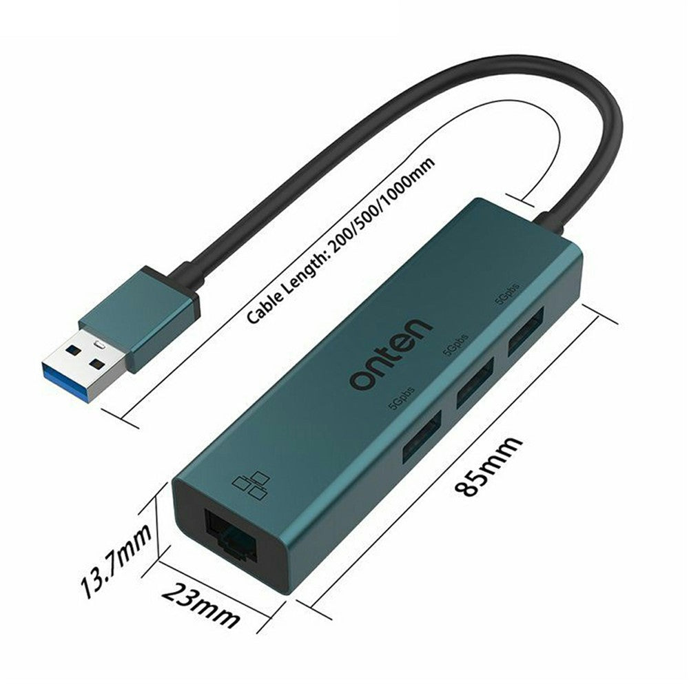 ONTEN 5221 4 in 1 USB Hub Ethernet Adapter 100Mbps Network Card 3xUSB 3.0 Expansion Dock