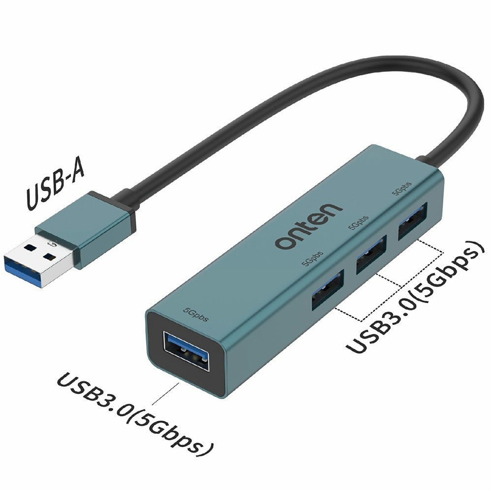 ONTEN 5222 4 in 1 USB Hub Aluminum Alloy 5Gbps Data Transfer 4xUSB 3.0 Splitter Adapter