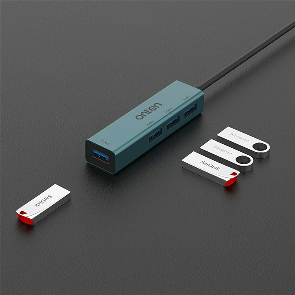 ONTEN 5222 4 in 1 USB Hub Aluminum Alloy 5Gbps Data Transfer 4xUSB 3.0 Splitter Adapter