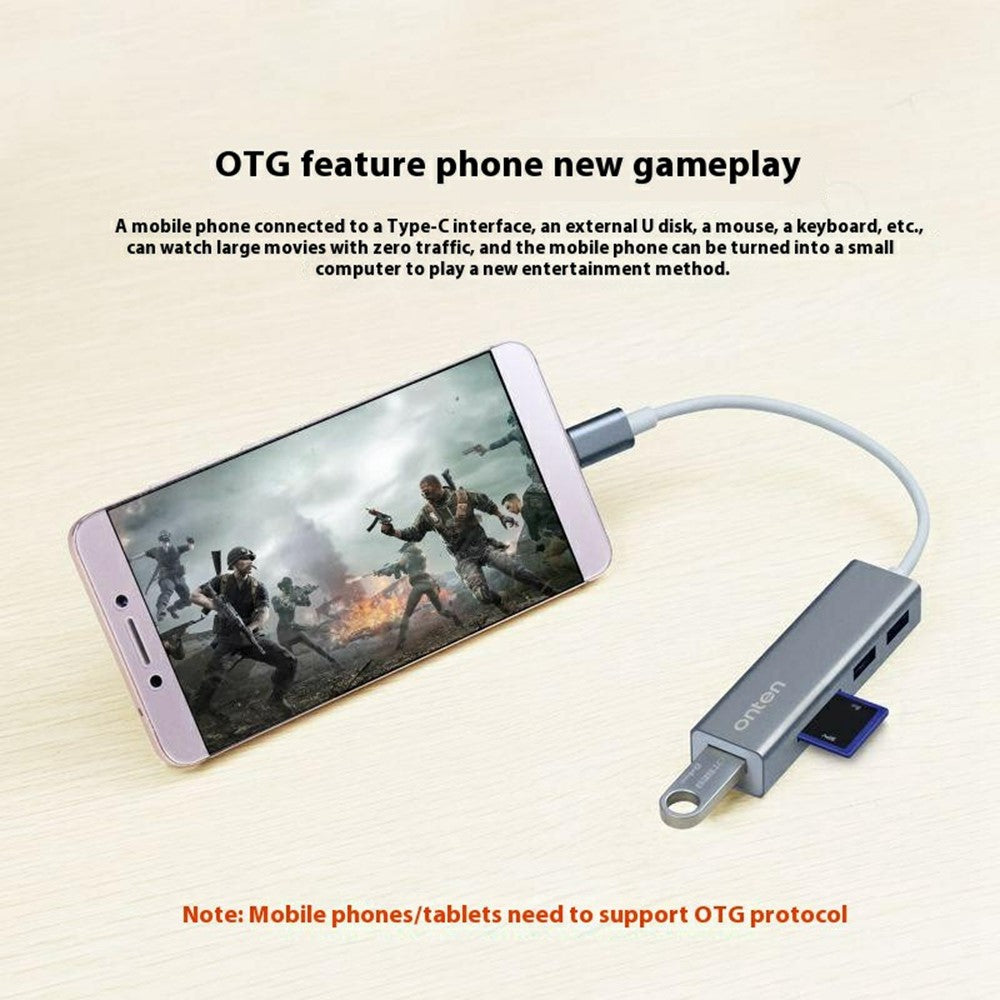 ONTEN 9597 Type C to USB 3.0 Hub 5 In 1 Aluminum Alloy Expansion Dock SD TF Card Reader