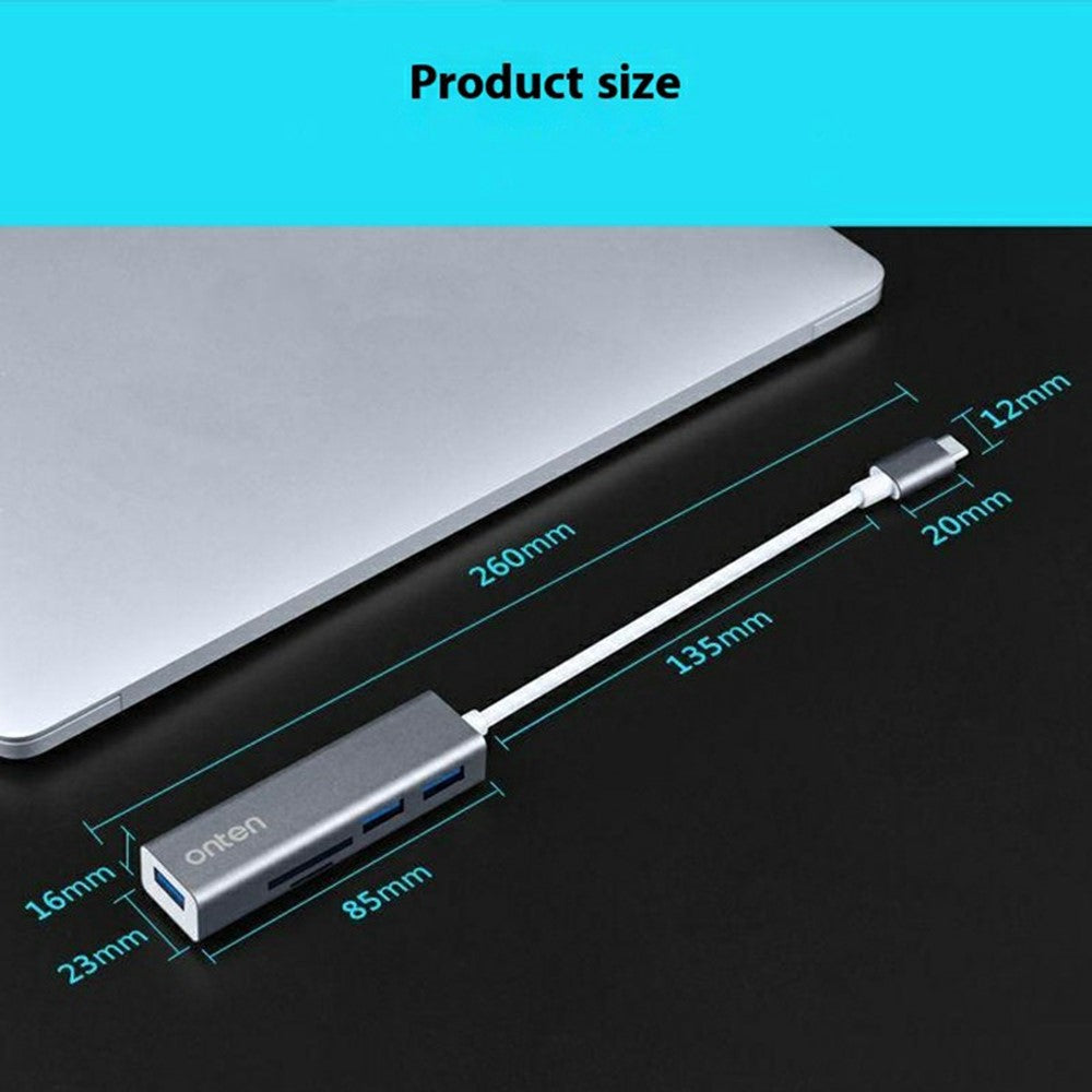 ONTEN 9597 Type C to USB 3.0 Hub 5 In 1 Aluminum Alloy Expansion Dock SD TF Card Reader