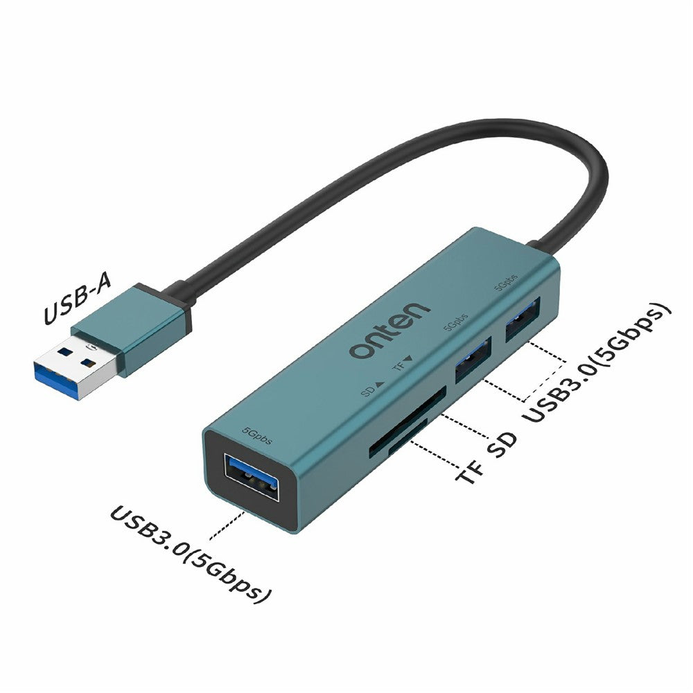 ONTEN 5223 5 in 1 USB 3.0 Hub Expansion Dock 3xUSB3.0 TF SD Card Reader Adapter