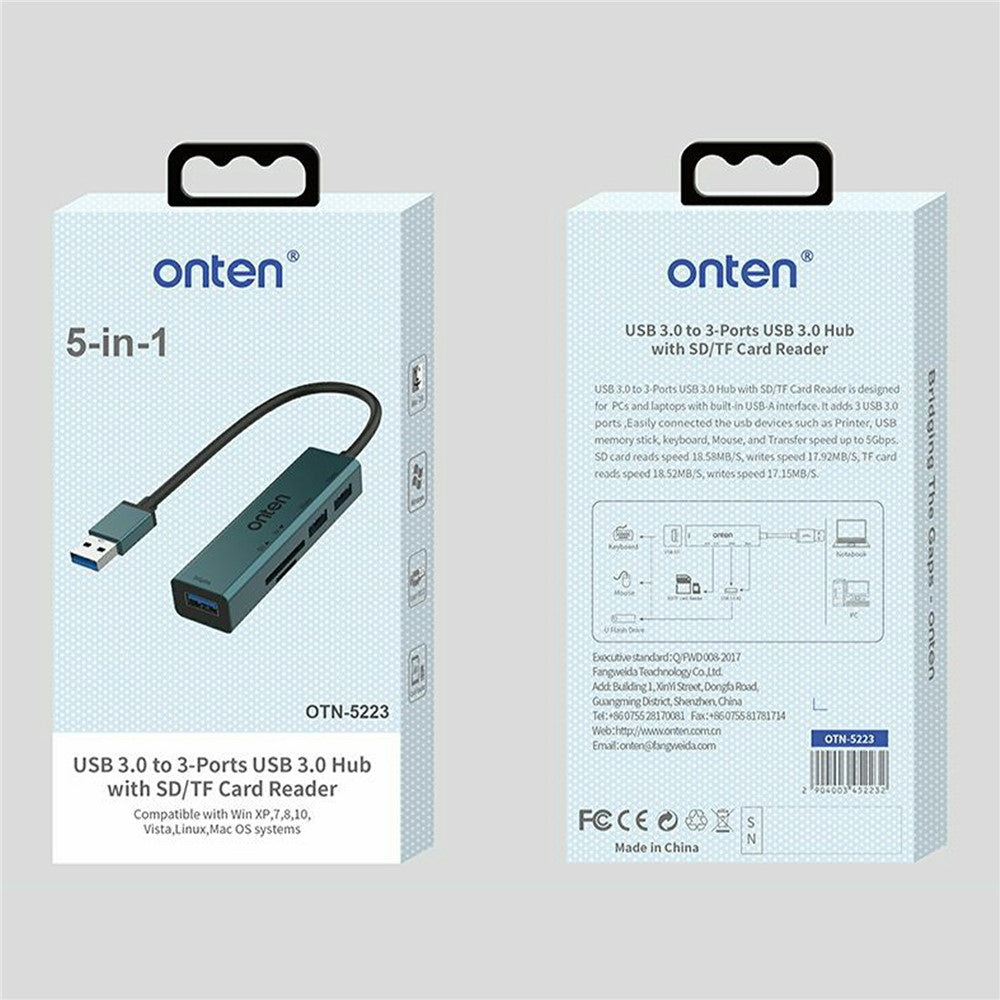 ONTEN 5223 5 in 1 USB 3.0 Hub Expansion Dock 3xUSB3.0 TF SD Card Reader Adapter