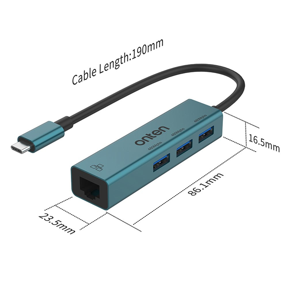 ONTEN 95226 Type-C to RJ45 + 3xUSB2.0 Ethernet Adapter USB Hub 4 in 1 Docking Station