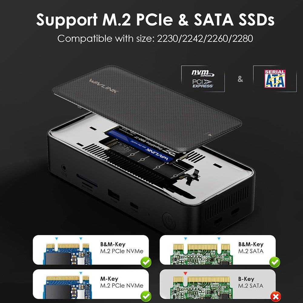 WAVLINK UMD23M 13 In 1 USB C Hub with 10Gbps M.2 Pcie / SATA SSD Enclosure Docking Station for Laptop Tablet