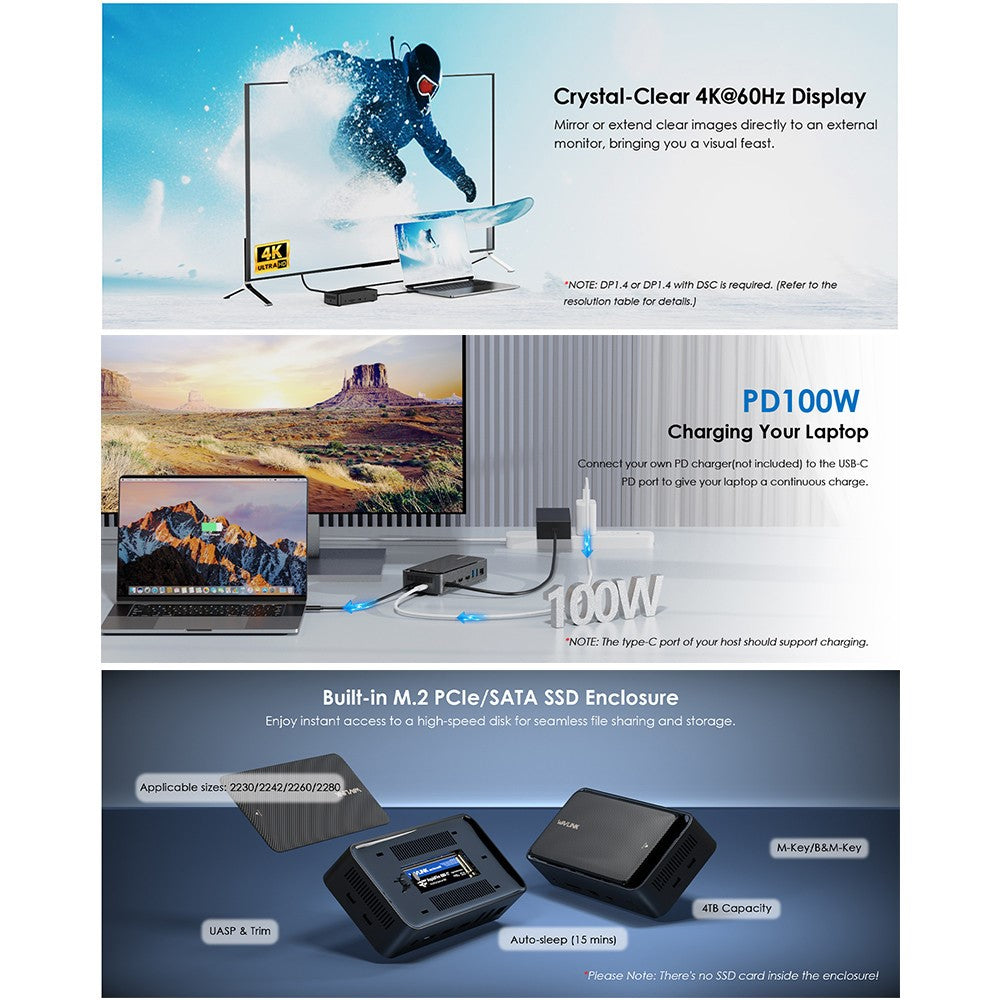 WAVLINK UMD23M 13 In 1 USB C Hub with 10Gbps M.2 Pcie / SATA SSD Enclosure Docking Station for Laptop Tablet