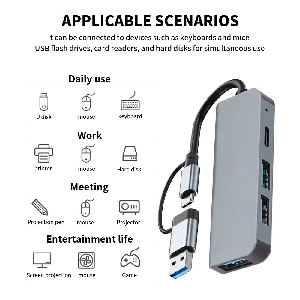 USB Type-C Dual Port Laptop PC Docking Station USB 3.0 Hub Multi-Port Splitter