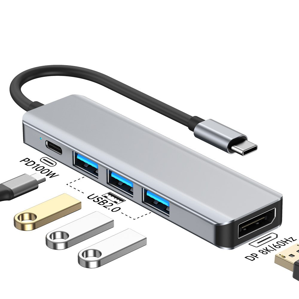 2421 Type-C 5 in 1 Laptop Expansion Hub 8K DP 100W PD Charging USB 2.0 Ports Adapter