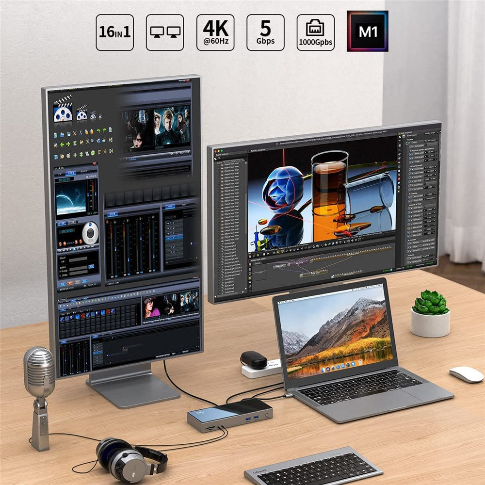 IVIIN IV-D6902 16 in 1 USB Docking Station with 5x USB 3.0 / HD / DP / Gigabit / SD and TF Card Reader, US Plug